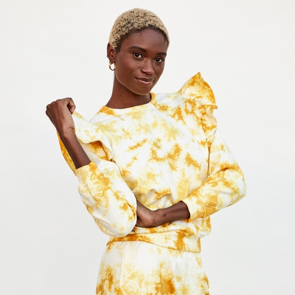 Clare V Yellow Tie Dye Ruffle Sweatshirt Size M